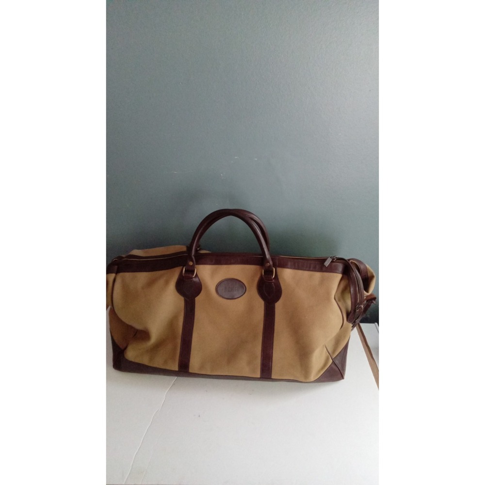 Vintage Canvas Leather Trim Travel Duffel‎ Bag Brown Leather Accents